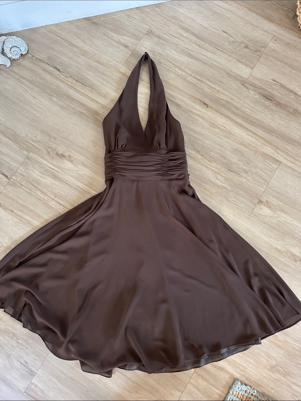 Brown Halter V-Neck Women’s Dress
